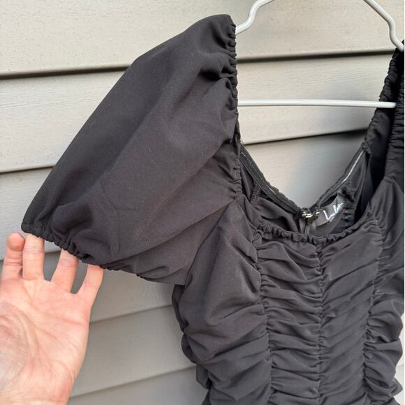 Lulus size M Confidence Is Key Black Ruched Bodycon Dress Puff Sleeves - Picture 4 of 10